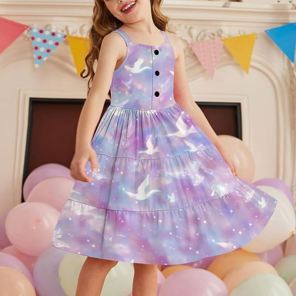ATOGUTA Big Girls Dresses Sleeveless Tiered Midi Casual Sundress with Pockets Multicolor, Size 2-12 Years