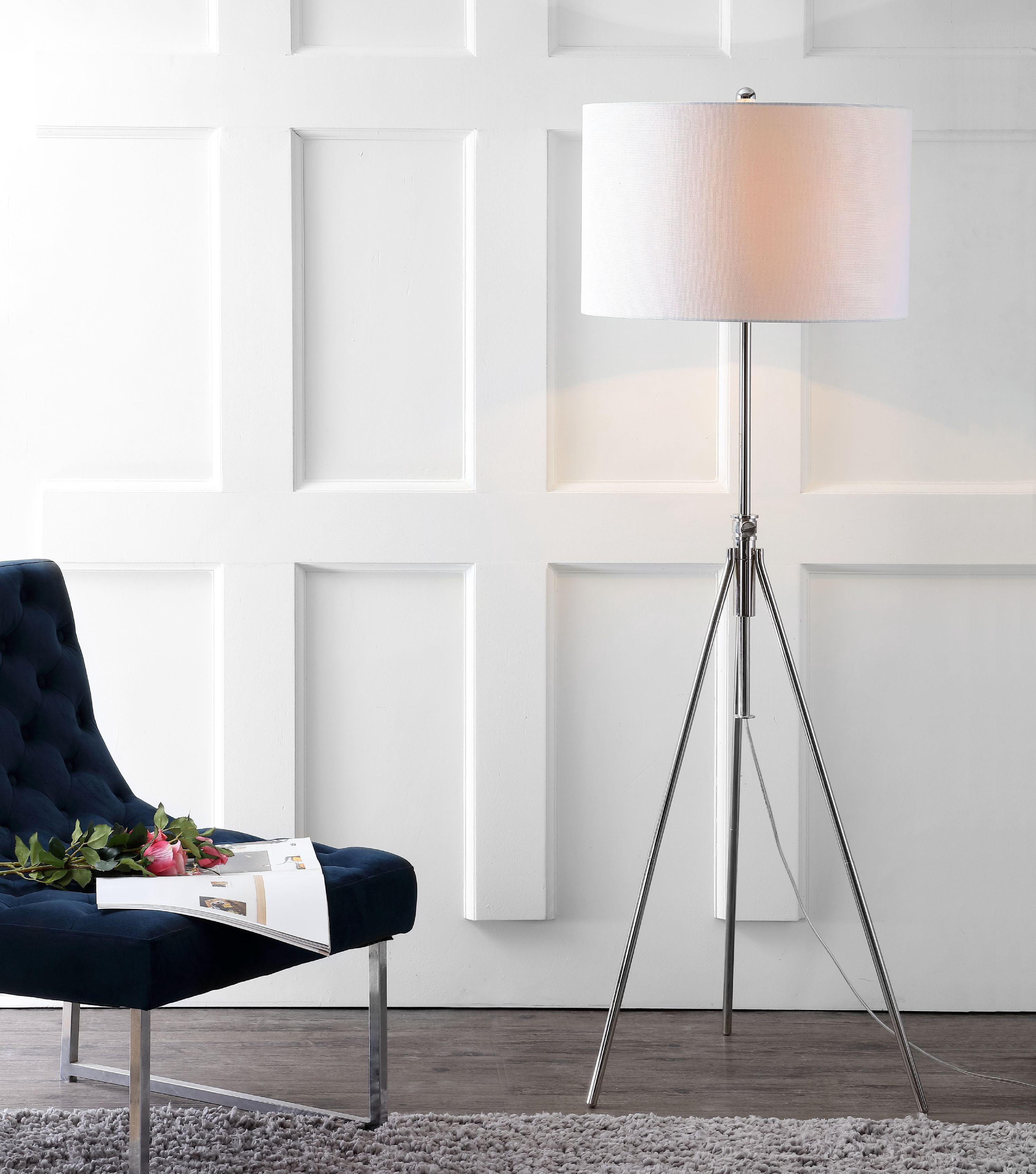 SAFAVIEH Cipriana Glam Adjustable Floor Lamp, Nickel/White