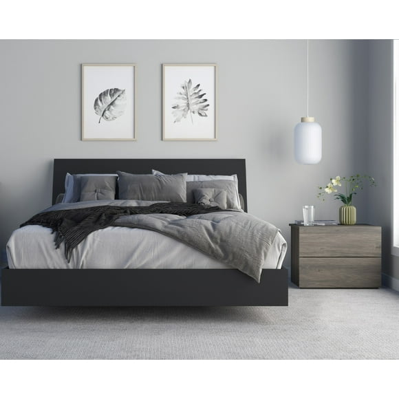 Avatar 3 Piece Queen Size Bedroom Set  Bark Grey and Black