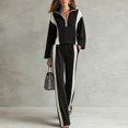 thumbnail image 2 of Women's 2 Piece Tracksuit Set Half Zip Collared Top Contrast Stripe Elastic Waist Wide Leg Pants Loose Fit Relaxed Comfortable Casual Outfit for Fall Winter Everyday Wear Black_#1 XXL, 2 of 4
