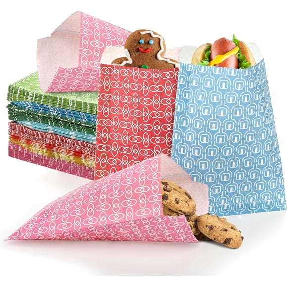 Hacaroa 320 Pcs Paper Treat Bags - 5x7 Inches Small Cookie Bags, Colorful Party Favor, Biodegradable Candy Buffet Gift Bags for Birthday, Baby Shower