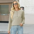 thumbnail image 3 of Busydd Womens Sweatshirt Fashion Ribbed V Neck Long Sleeve Tops for Women Casual Comfy Solid Color Button Fall Sweatshirts for Women, 3 of 8