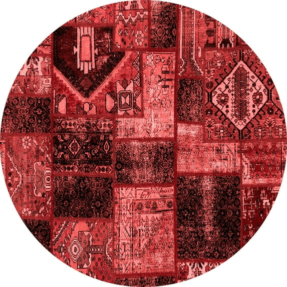 Ahgly Company Indoor Round Patchwork Red Transitional Area Rugs, 5' Round