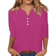 thumbnail image 2 of Pink Womens Tops Women's 3/4 Sleeve Cotton Linen Blouses Led Top T Shirt Solid Color Comfy Tops 2025 Spring Casual Tunic Top Shirts for Women, 2 of 6