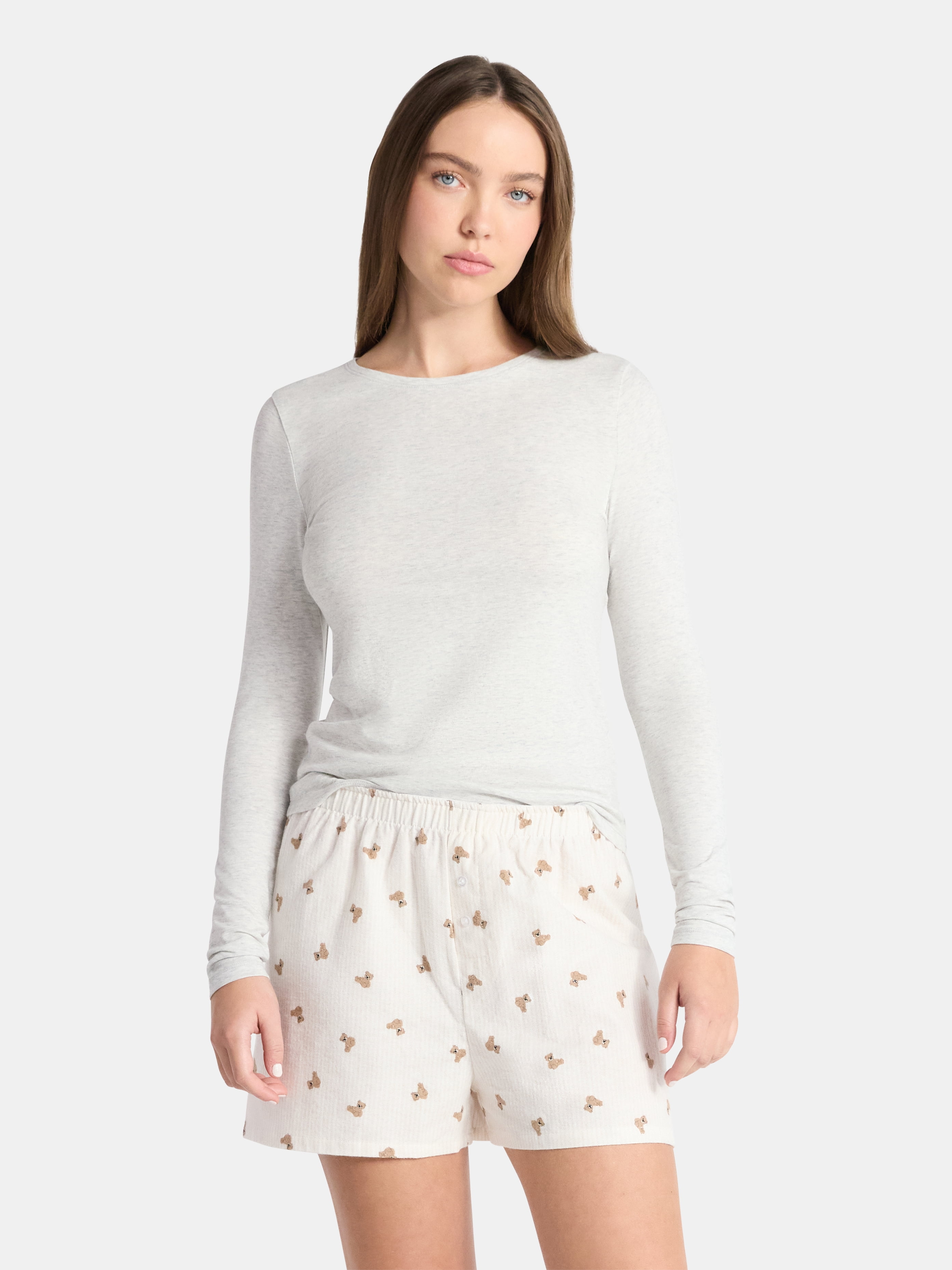 No Boundaries Crewneck Tee with Long Sleeves, Women's XXS-XXL
