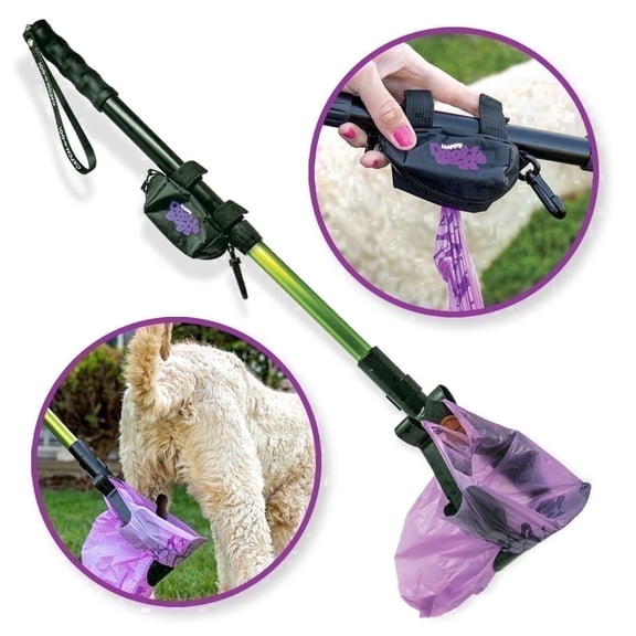 GoGo Stik Pooper Scooper, Catch-N-Go Poop Catcher with Dispenser & 12 Bags, Green Aluminum Handle for Small & Large Dogs