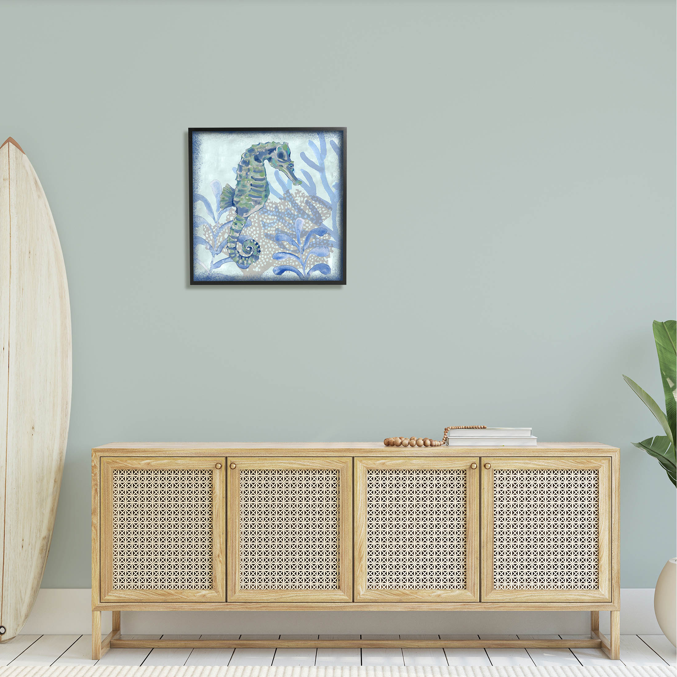 Seahorse Underwater Coral Botanicals Animals & Insects Graphic Art Black Framed Art Print Wall Art