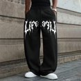 thumbnail image 3 of Men's Gothic Letter Graphic Wide Leg Sweatpants Elastic Waist Drawstring Loose Fit Hip Hop Street Casual Baggy Trousers for Everyday Outfit Black XL, 3 of 5