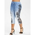 thumbnail image 4 of Julycc Womens Plus Size Denim Look Skinny Leggings Jeans Stretchy Casual Capri Pants, 4 of 5