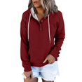 thumbnail image 3 of Women's Pullover Hoodies Tops Solid Color Casual Button Down Long Sleeve Pocket Sweatshirts, Versatile Fall Winter Fashion Wear with Comfort Fit and Stylish Design for Daily Use,Deep Red,M, 3 of 8