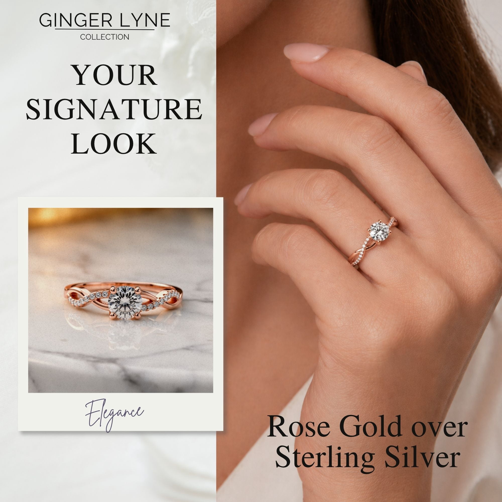 Queena Solitaire Engagement Ring for Women Sterling Silver CZ Ginger Lyne Collection