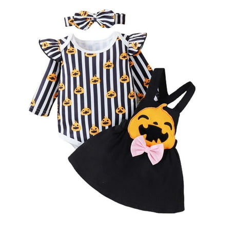 

WUDATI Hallowe-en Christmas Boys Girls Sets Toddler Boys Winter Toddler Girl Long Sleeve Striped Pumpkin Pattern Dress With Headbands Suit For 0 To 18 Months
