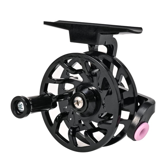 Fly Wheel Ice Fishing Reel With Bite Alarm, All-Metal Brass Spindle For Trout Pike, Smooth Drag Adjustment, PC Body, Black(black)