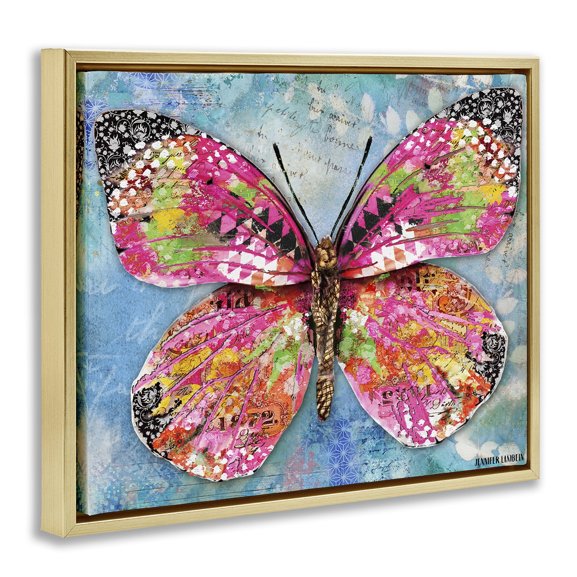 Stupell Industries Wonderland Butterfly Pattern Animals Painting Gold Floater Framed Canvas Art Print Wall Art, 31 x 25