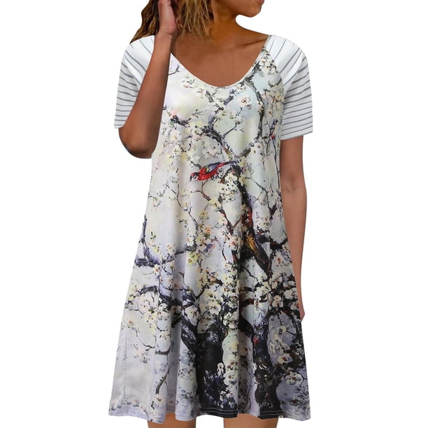 Vestidos de verano a la moda para mujer, vestidos informales de manga corta hasta la rodilla, vestido Midi estampado, vestido de vacaciones Pompotops ghjkhdj12629
