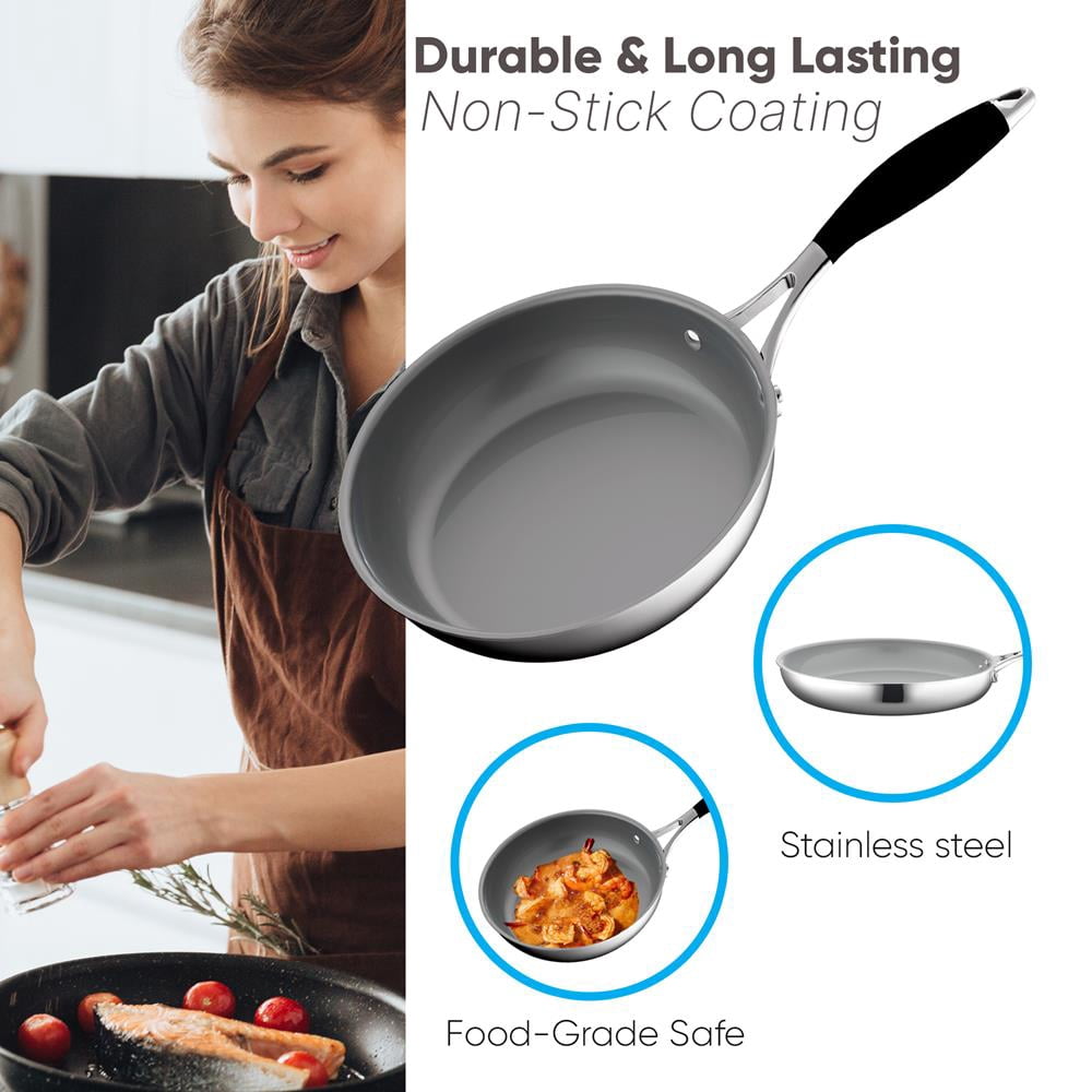 NutriChef 8'' Stain-Resistant Frying Pan Kitchen Cookware w/ Durable Ceramic Non-Stick Coating
