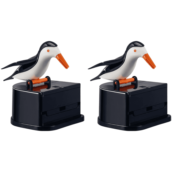 2 Pcs Automatic Toothpick Dispenser, Creative Bird Toothpick Box for Table, Press-Type Pop-Up Tooth Pick Holder with Solid Base, Hygienic PP Plastic for Home Kitchen, 3.5 x 3 x 3.4 in, Black & White