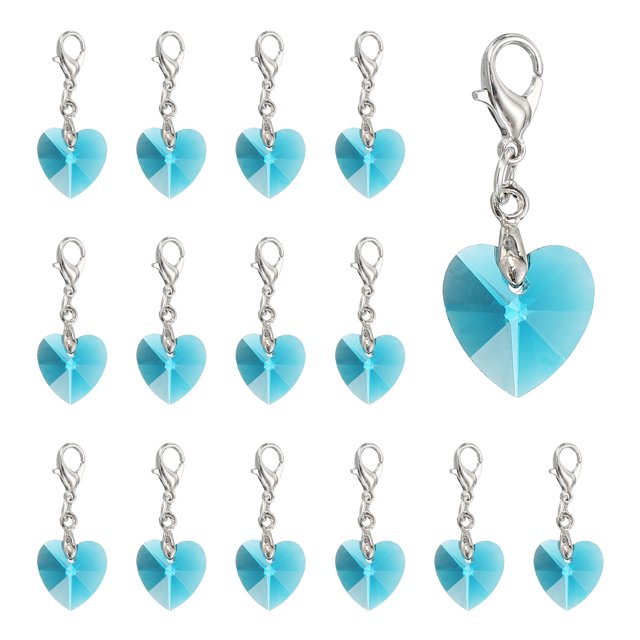 Uxcell 15 Pcs Marcadores de Puntos en Forma de Corazón, Marcador de Ganchillo de Cristal con Cierre para Tejer, Azul Poroso