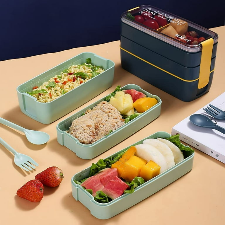 Iteryn Bento Adults Lunch Box, Stackable, 3-In-1 Compartment - Wheat Straw,  Leakproof Eco-Friendly Meal Prep Containers