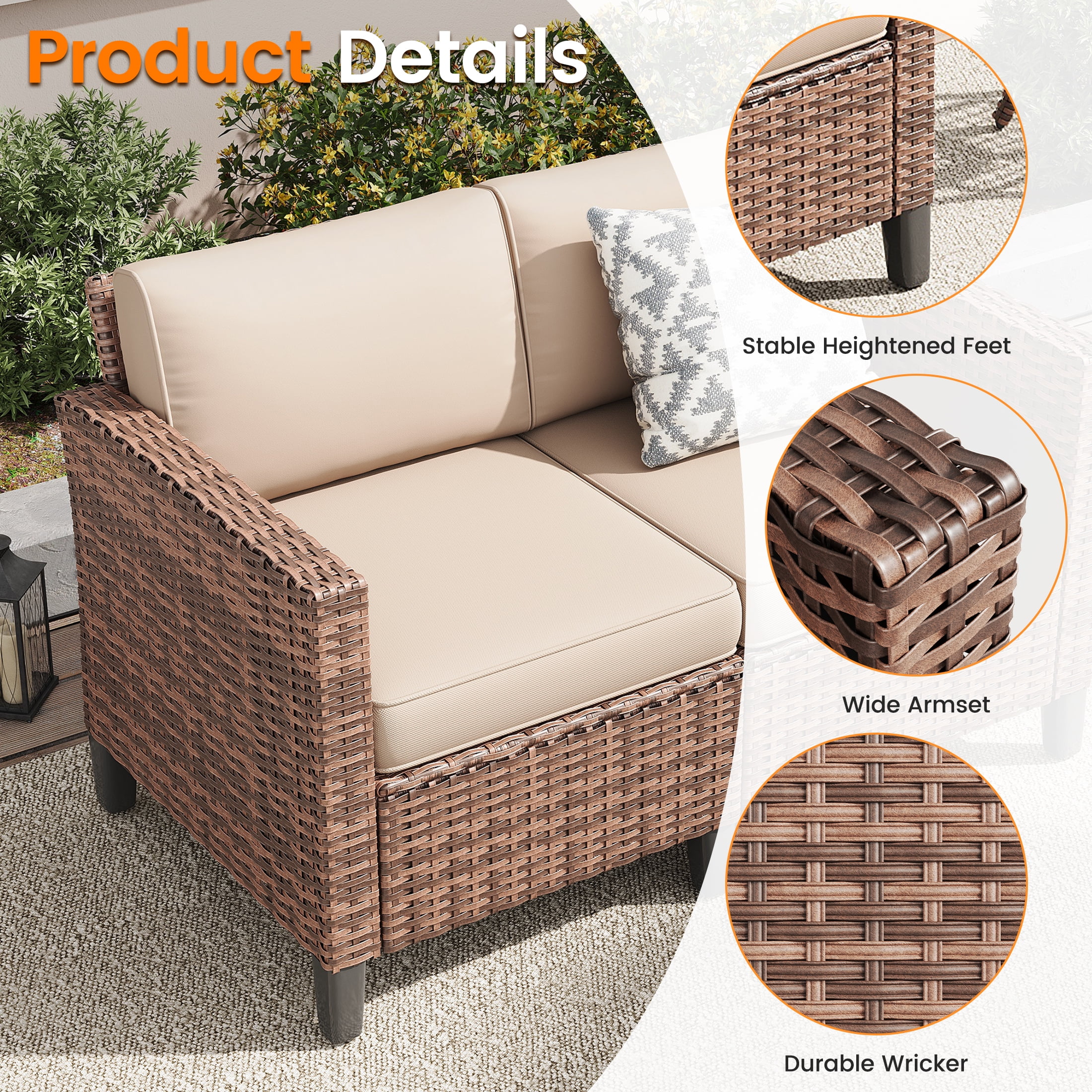 POTEBAN Patio Set, 7 Pieces Outdoor Furniture Sets with Rocking Swivel Chairs, Wicker Rattan, Waterproof Covers for Backyard