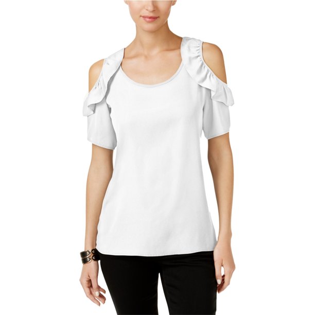 NY Collection Blusa de punto con volantes para mujer, blanca, extragrande NY Collection Tejer