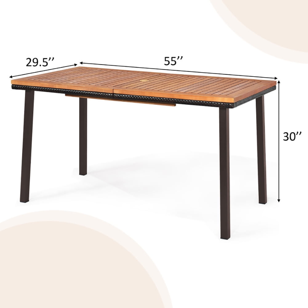 Aimee Lii 55 Inch Patio Acacia Dining Table with Umbrella Hole, Outdoor Patio Furniture Aimee Lii 55 Inch Patio Acacia Dining Table with Umbrella Hole, Outdoor Patio Furniture