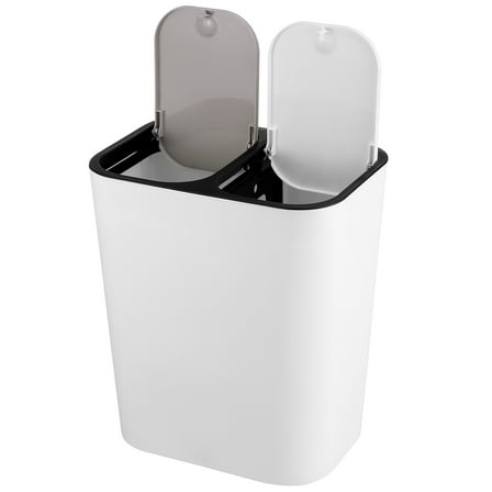 RENACLIPY Beige Dual Compartment Trash Can with Lid Plastic Kitchen Garbage Container
