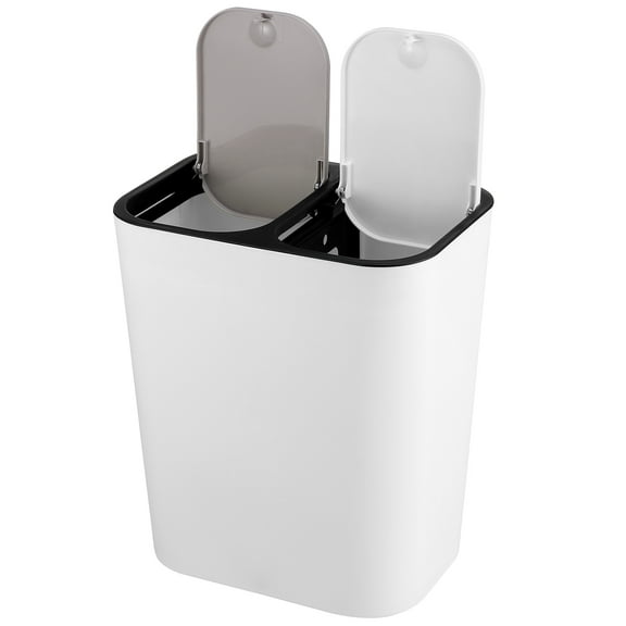RENACLIPY Beige Dual Compartment Trash Can with Lid Plastic Kitchen Garbage Container
