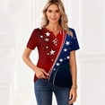 thumbnail image 3 of Iaqnaocc 4th Of July Womens Tops Summer Button Up V-Neck Retro Shirts Patriotic American Flag Stars Plus Size Short Sleeve Tee Shirts Wine XL, 3 of 4