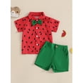 thumbnail image 4 of Qmyliery Toddler Baby Boy Summer Outfits Watermelon Pattern Button Down Turn Down Collar Short Sleeve Shirt with Shorts 2 Pcs Set 6 12 18 24 Months 3 4 Years, 4 of 9