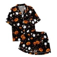 thumbnail image 7 of MVRLSH Womens Pajama Sets for Women 2 Piece Halloween Pumpkin Print Button Short Sleeve Shirt And Short Plus Size Cute wear Soft Sleepwear Lounge Set Black - XXL, 7 of 7