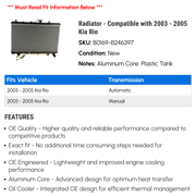 Radiator - Compatible with 2003 - 2005 Kia Rio 2004