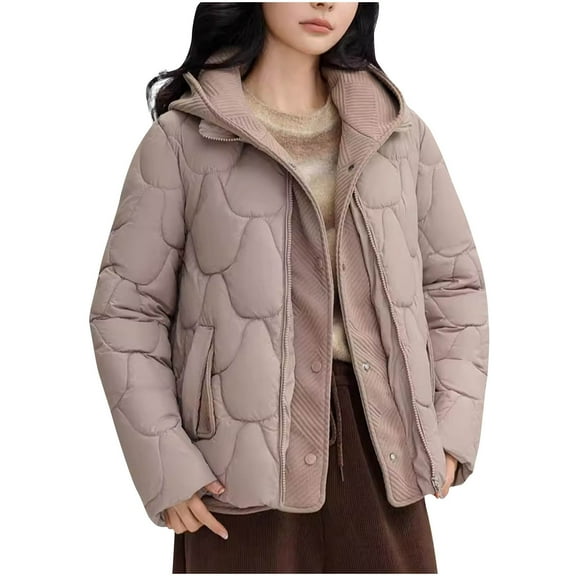 Cropped Jackets for Juniors Long Sleeve Puffer Jacket Full Zipper Warm Thicken Cozy Outerwear with Pockets
