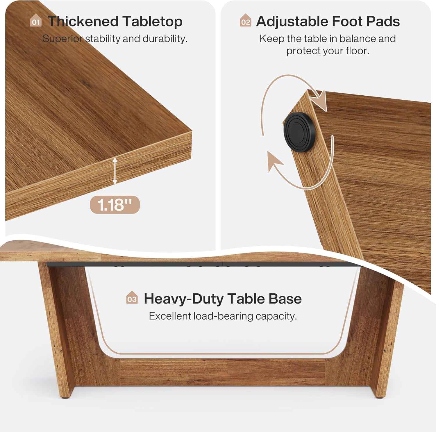 Finmind 70.87-Inch Rectangular Dining Table in Farmhouse Style, Solid Wood, Seats 6-8, Walnut