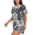 thumbnail image 2 of Balery Artistic Black White Peacocks Pattern Womens Pajama Sets 2 Piece Soft Short Sleeve Top and Shorts Sleepwear Round Neck Pjs Lounge Set with Pockets-Large, 2 of 7