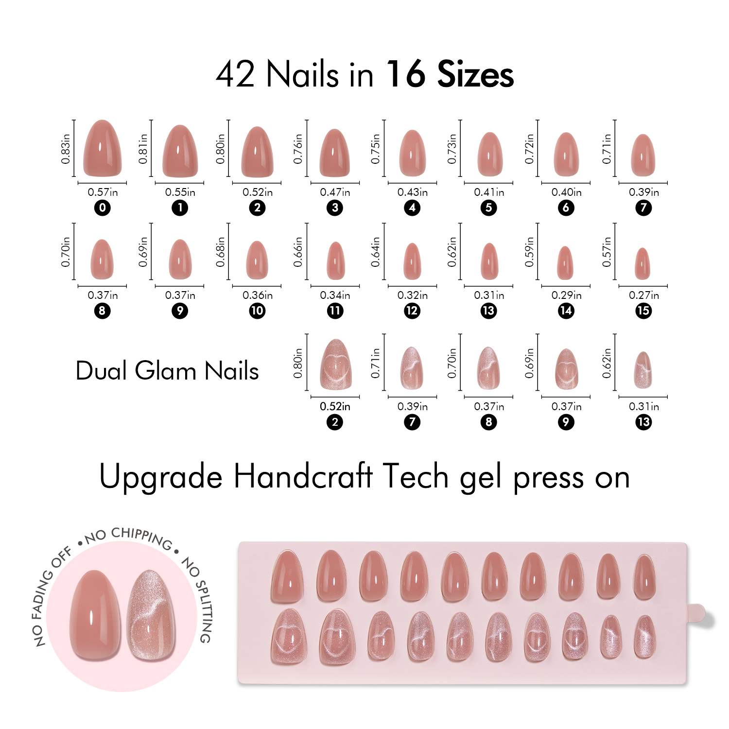 VSALON 42 Count Almond Press-On Nails, 32 PCS Pink French Tip & Cat Eye Nails, 2 Sets of 21 PCS Each, Full Well Tips, Plastic Material, False Nails, Up to 28 Days Wear, UV Glue Included