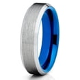 thumbnail image 4 of His and Her's 6mm & 8mm Blue Tungsten Ring - Silver Brushed - Tungsten Wedding Band Beveled, 4 of 6