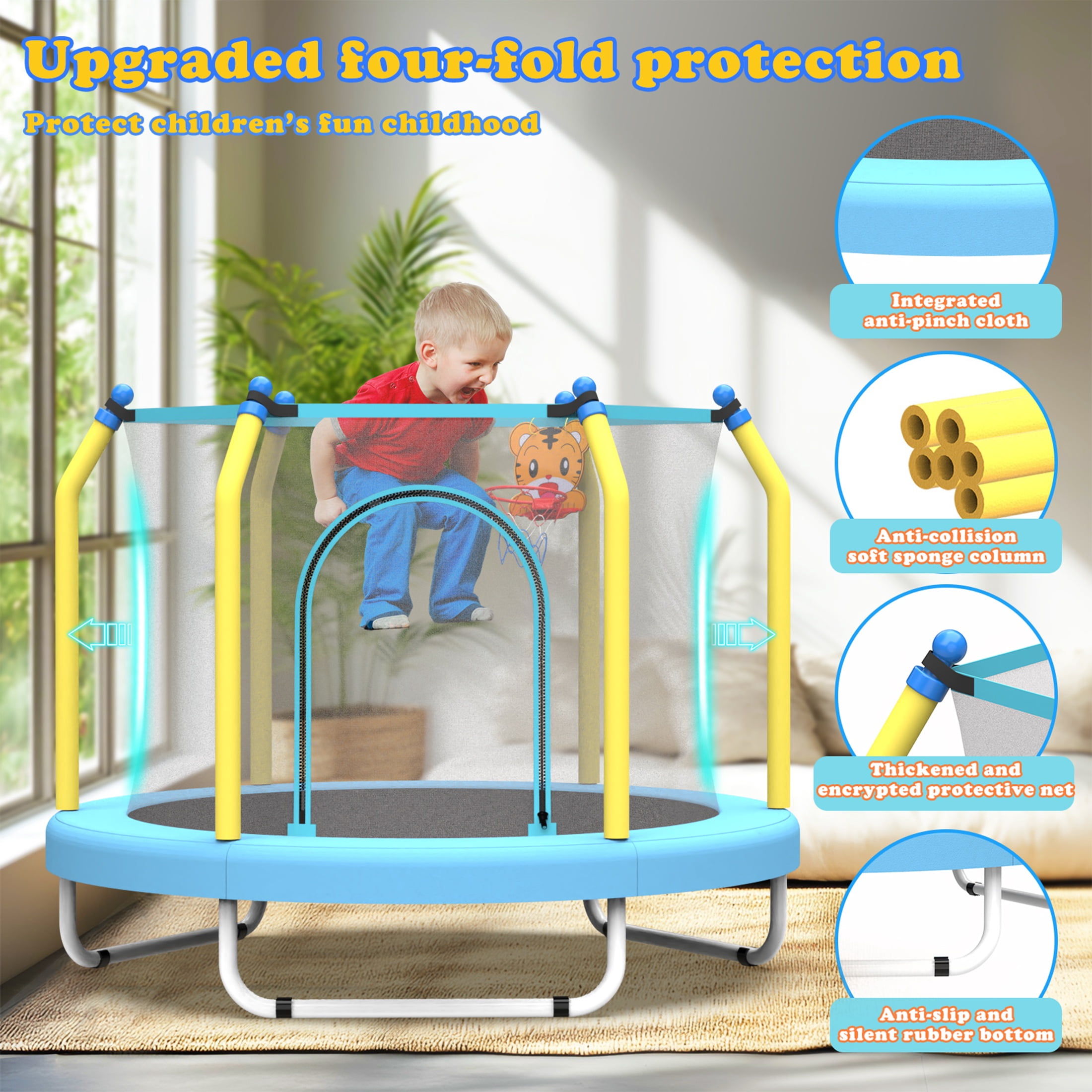 55'' Toddler Trampoline for Kids, SEGMART Kids Trampoline with Enclosure Net and Balls, Indoor Outdoor Mini Small Trampoline Birthday Gifts for Boys and Girls Age 3 Months and up