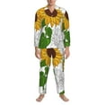 thumbnail image 3 of Naloa Plump Sunflower And Sketch Men’s Pajamas Set - Long Sleeve Button Down Sleep Shirt and Pajama Bottoms Sleepwear Set-, 3 of 7