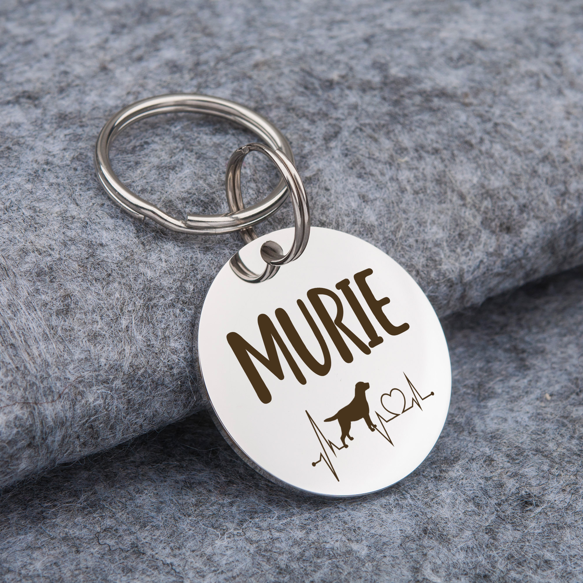 Custom Round Dog Tag Engravable Dog Name and Ecg Design Pet ID Dog Tag Personalized Pet Tags for Cat and Dogs Small Medium Large Size Stainless Steel Collar