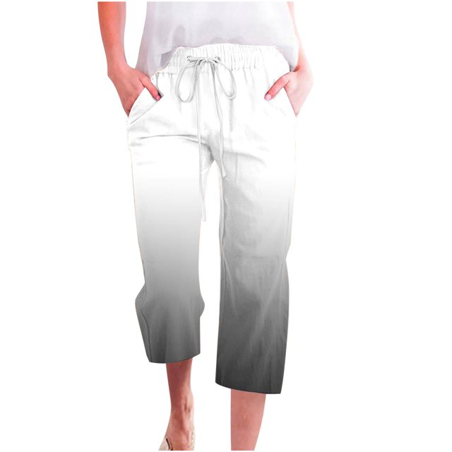Plebaso Capri Pants for Women 2025 Drawstring Wide Leg Cropped Trousers Summer Gradient Color Casual Pants