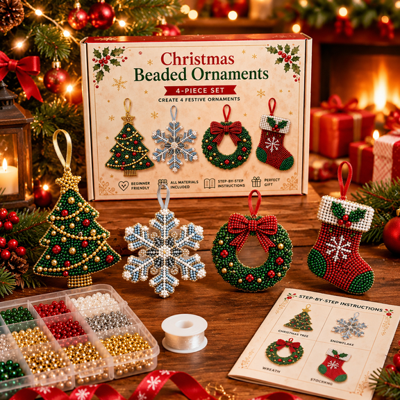 DIY Christmas Beaded Ornament Kit 3D Crystal Bead Holiday Craft Handmade Christmas Themed Beadwork Kit Beginner-Friendly Christmas DIY Kit