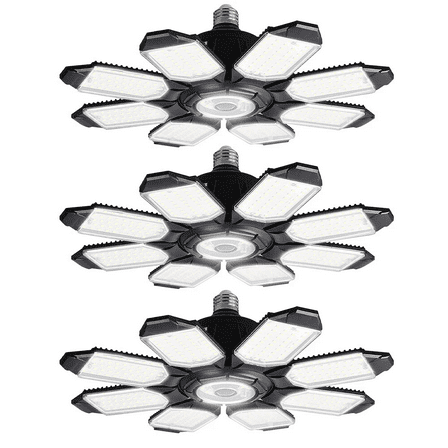 LED Garage Light 200W 20000LM, 8-Leaf Deformable LED Ceiling Light with E26/E27 Base, Adjustable Panels, Ultra Bright Shop Light for Garage, Basement, Workshop, Attic, Barn, Indoor Outdoor (3 Pack)