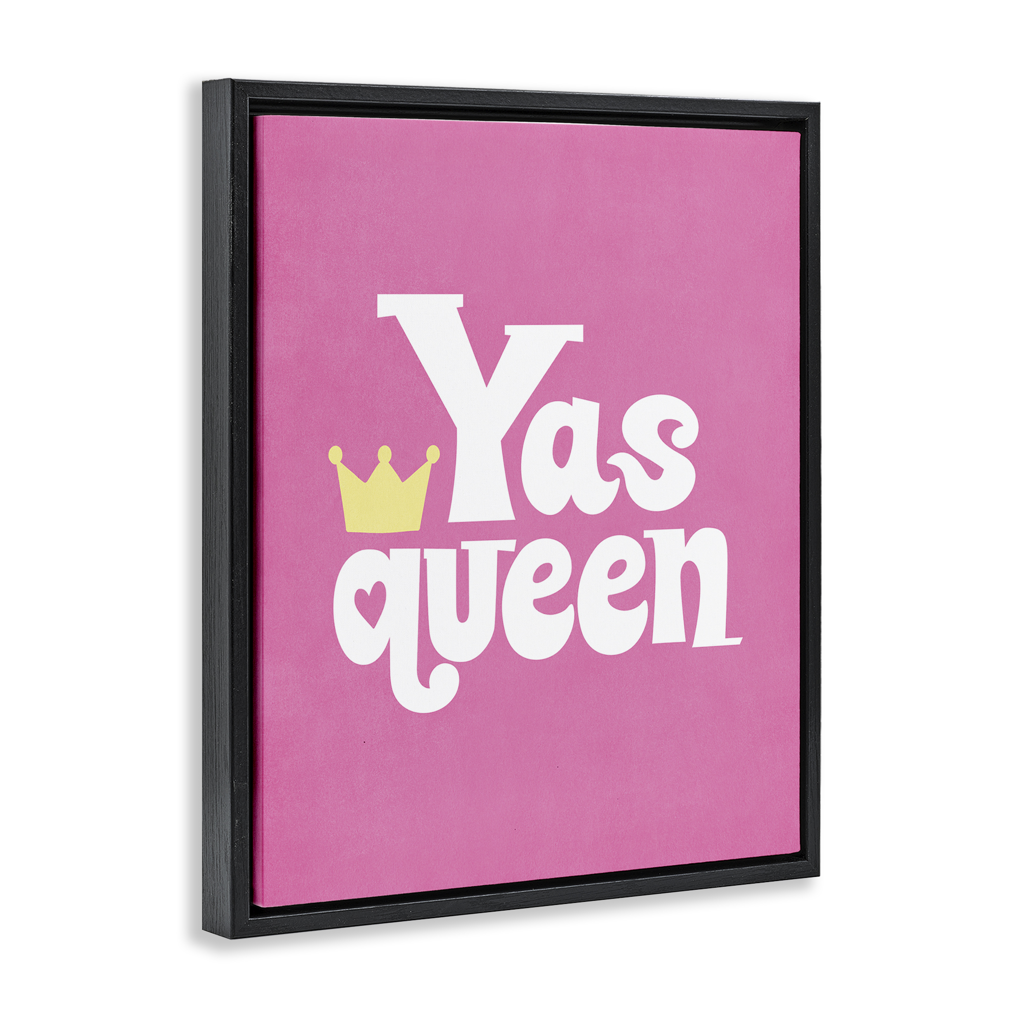 Stupell Industries Yas Queen with Crown Text & Numbers Painting Black Floater Framed Canvas Art Print Wall Art, 17 x 21