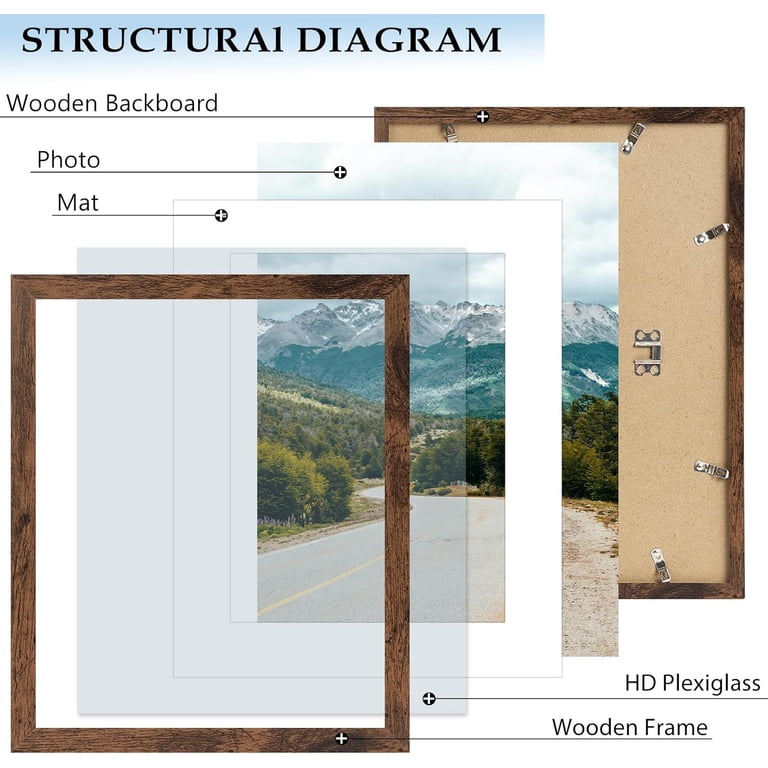 Set Of 6 Brown Wood 10x14 Picture Frames With 8.5x11 Mat – Display Diamond Paintings, Photos, Or Certificates (30x40 Cm Compatible)