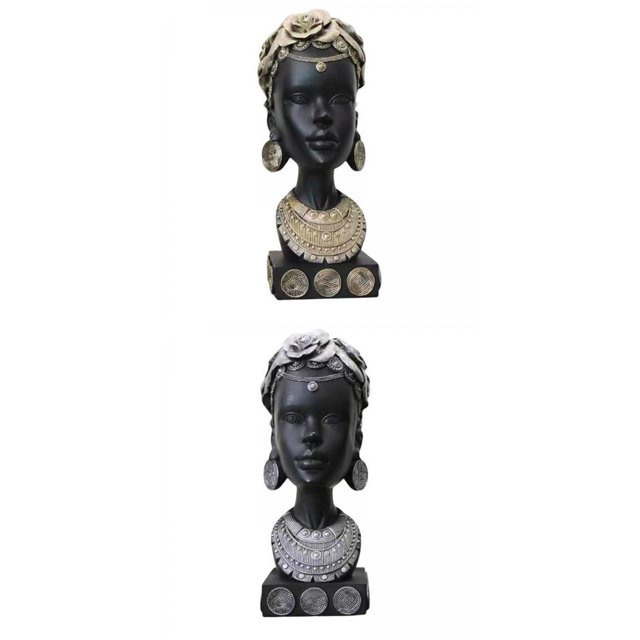 estatua africana 2 estatuas de cabeza de mujer africana novedosas, estatuilla de dama femenina Fanmusic estatua africana