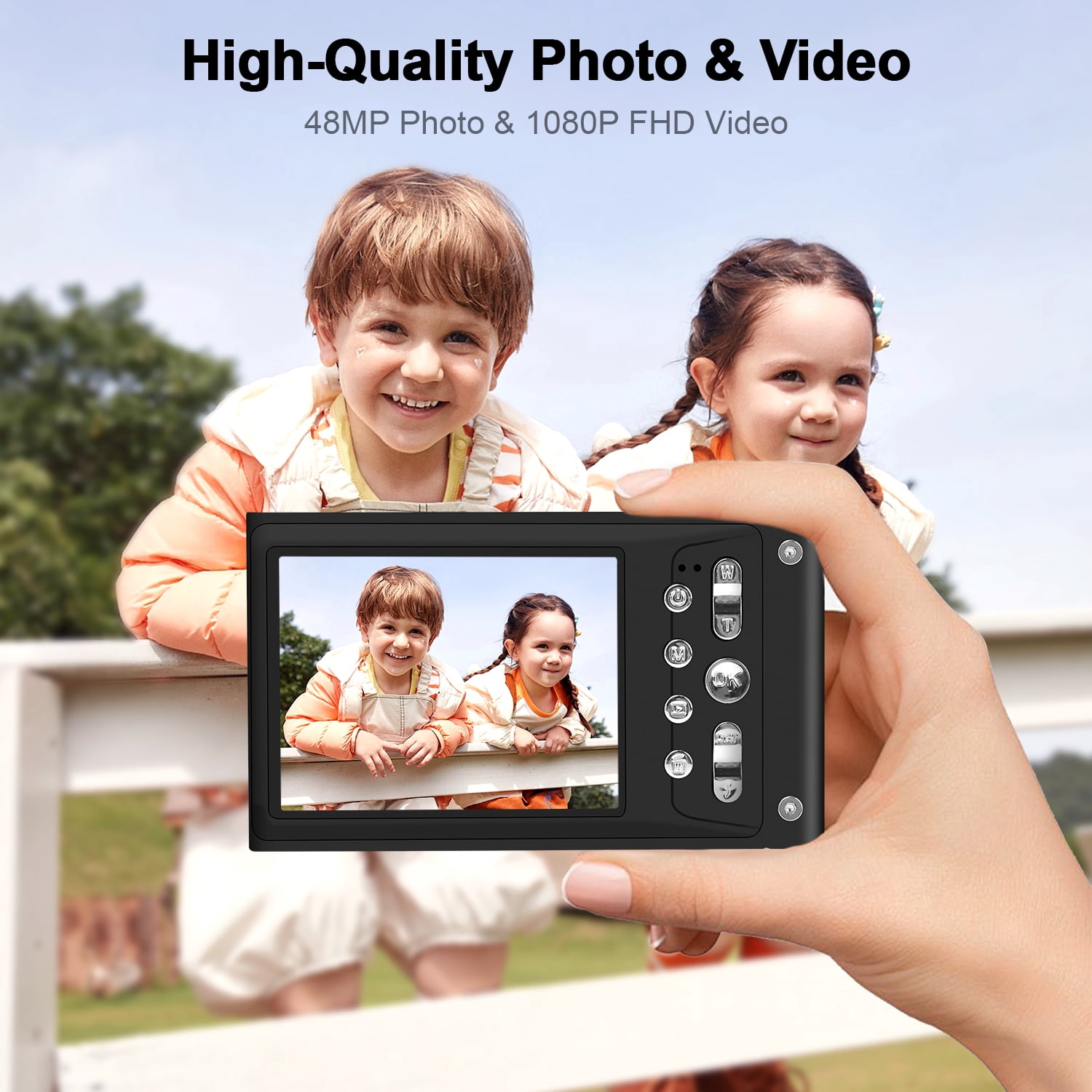 Jazeyeah 48 MP FHD 1080P Kids Digital Camera, 2.8-inch LCD Screen with 32GB Memory Card, Digital Point and Shoot Cameras with 16X Zoom Anti Shake, Perfect Gift for Teenagers(Black)