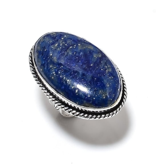Natural Lapis Lazuli Gemstone Handmade 925 Sterling Silver Ring Size 7.5