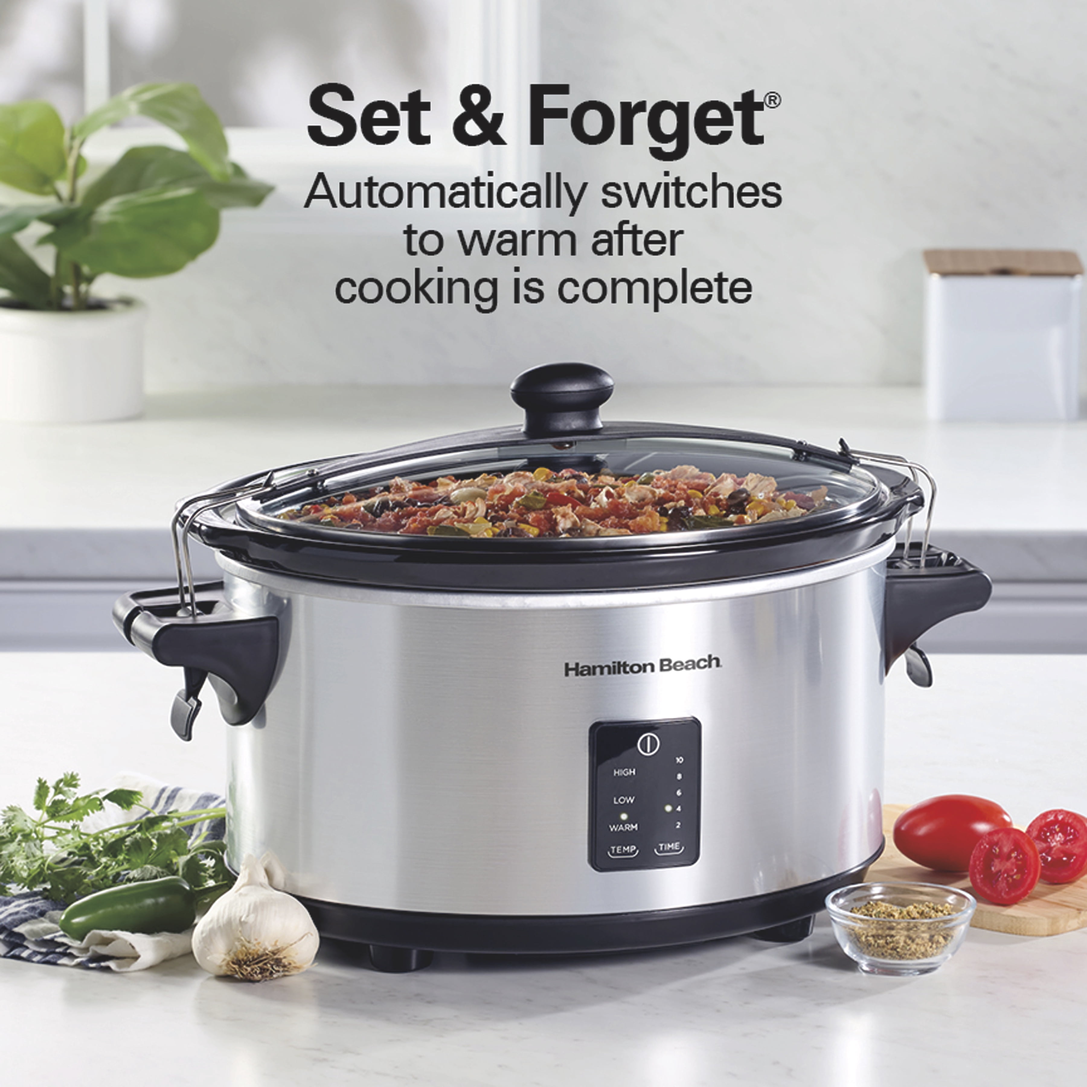 Hamilton Beach Programmable Stay or Go® Slow Cooker, 7 Quart Capacity, Silver, 33676