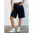 thumbnail image 6 of Women Baggy Denim Bermuda Shorts Y2k Vintage Straight Leg Casual Knee Length Jean Jorts with Pockets S, 6 of 9